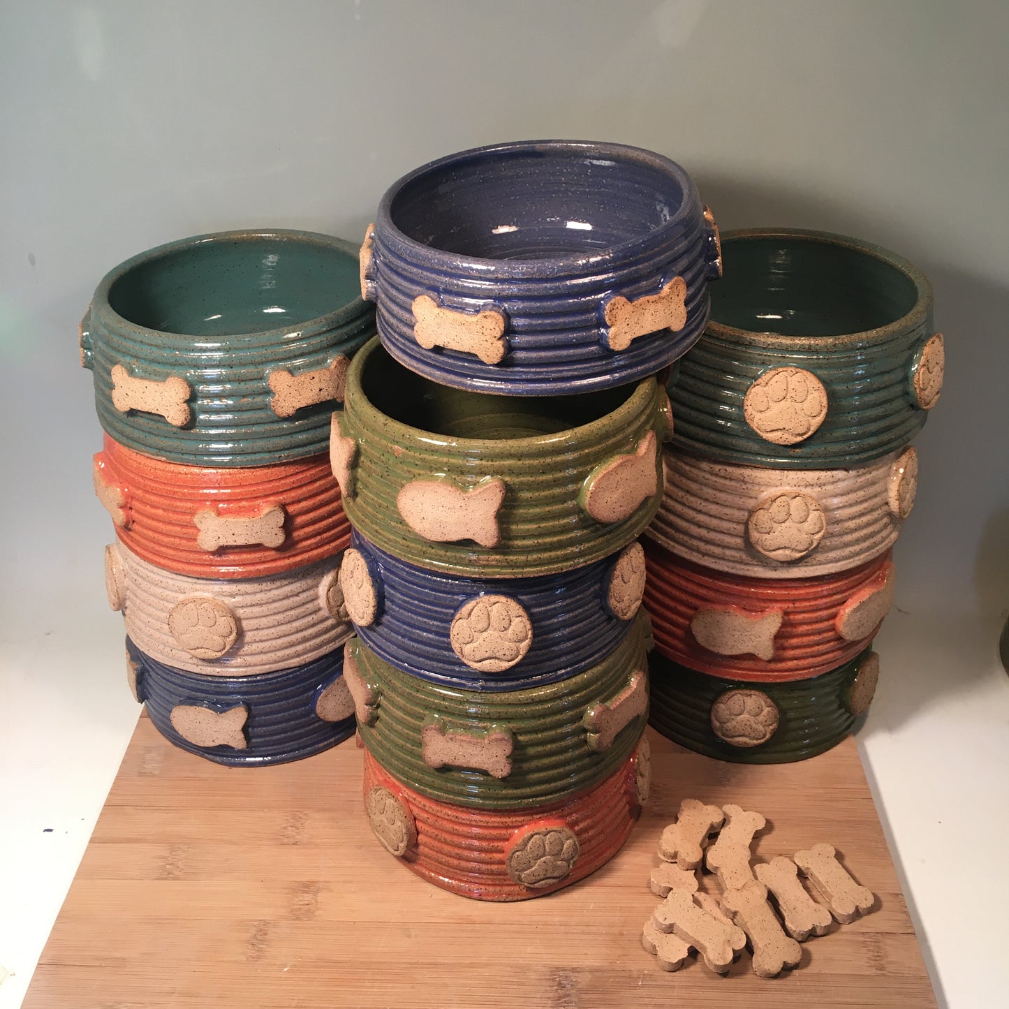 Small Pottery Pet Bowl - Repeating Dog Bone or Paw Print