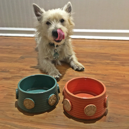 Small Pottery Pet Bowl - Repeating Dog Bone or Paw Print