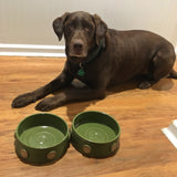 Large Pottery Pet Bowl - Repeating Dog Bone or Paw Print Pattern