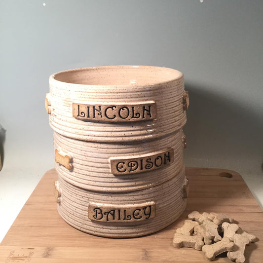 Large Pottery Pet Bowl - Repeating Dog Bone or Paw Print Pattern