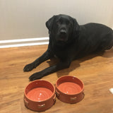 Large Pottery Pet Bowl - Repeating Dog Bone or Paw Print Pattern